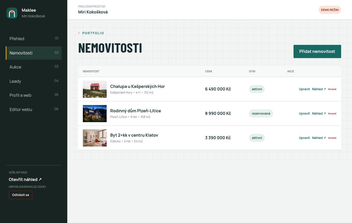 Seznam nemovitostí v administraci